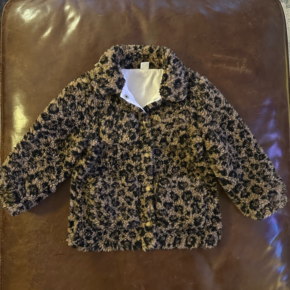JCrew Crewcuts Kids Fuzzy Animal Print Jacket xxs 2-3
